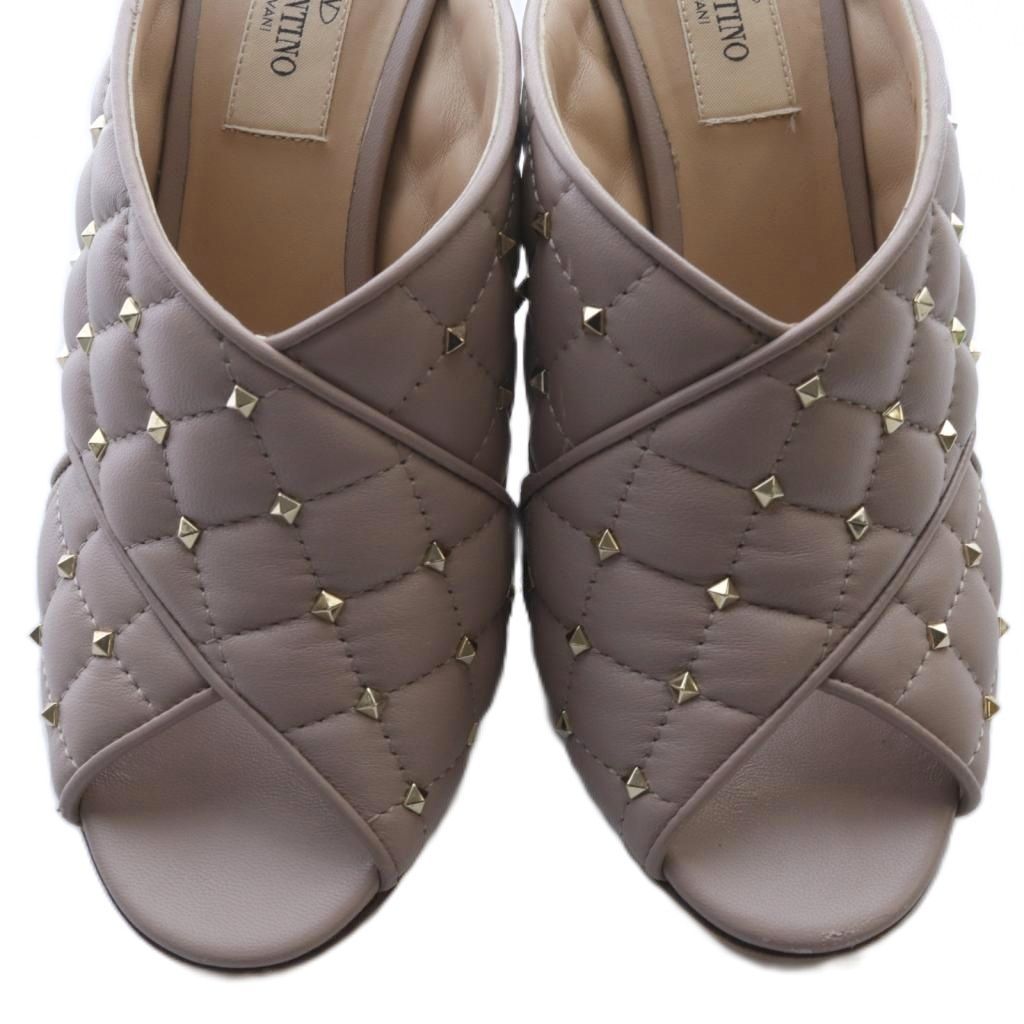 ヴァレンティノ ガラヴァーニ VALENTINO GARAVANI キルティング ロックスタッズ サンダル ミュール 36 ピンクベージュ KIN-KAAI_COM