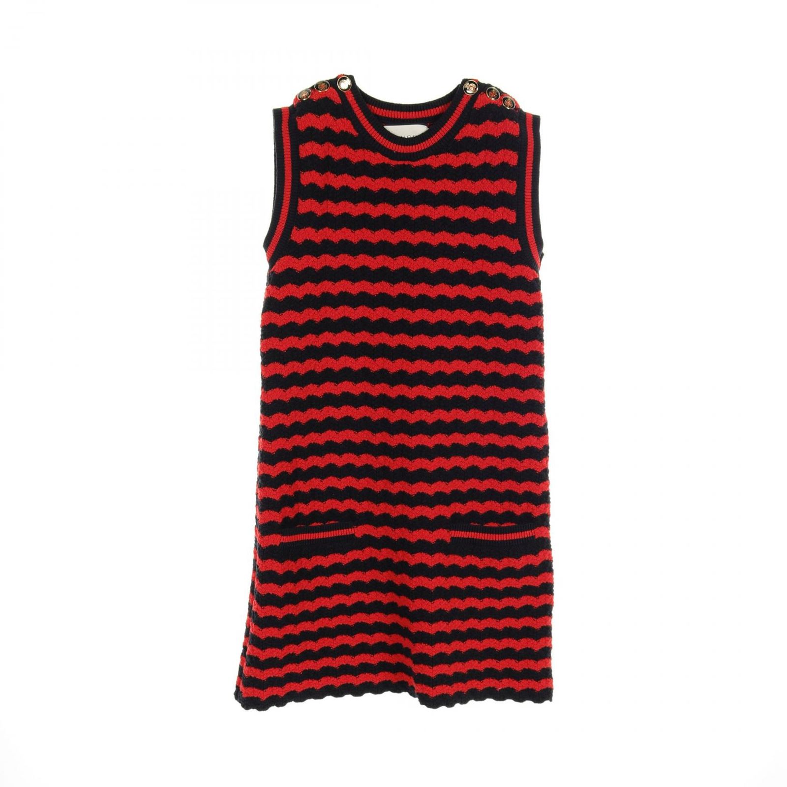 グッチ GUCCI ワンピース 501829 ウール コットン ニットワンピース ノースリーブ ボーダー ウール コットン レッド ネ レディース Used A
