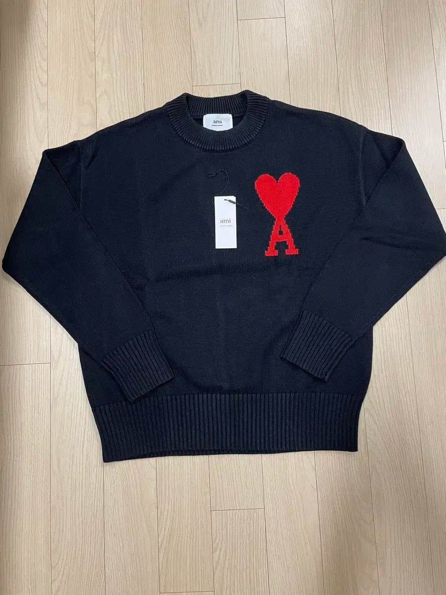 ほぼ アミ ami BIGハートロゴ アンタールシア ニット ブラック S