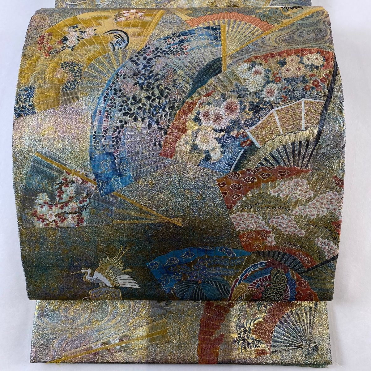 袋帯 美品 名品 落款 徳川美術館秘蔵 能楽百扇 銀色 全通 正絹