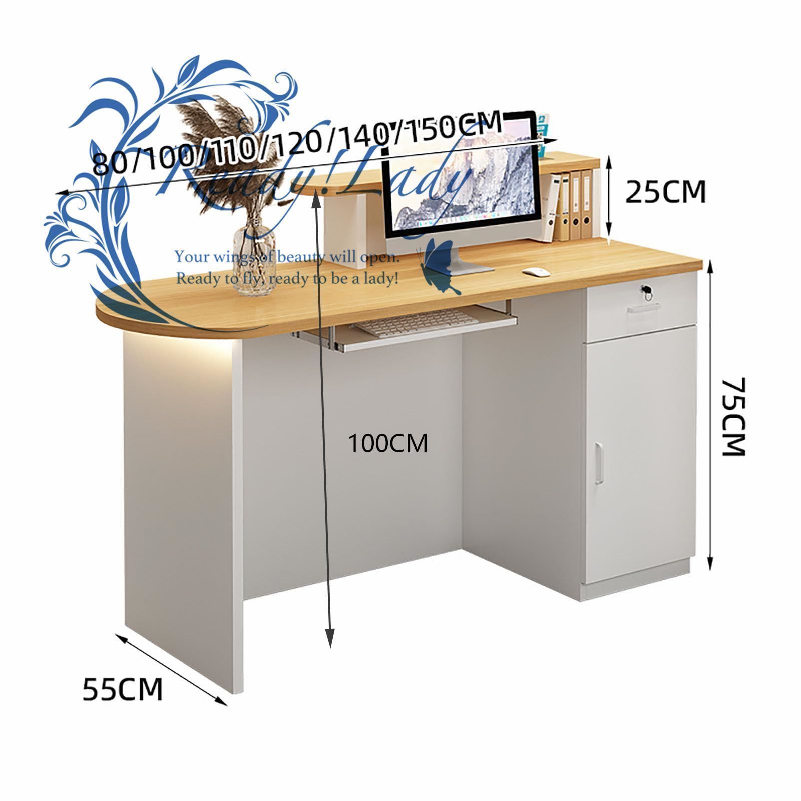 レジカウンター 受付カウンター 木製のレセプションデスク カウンターテーブル レジスタンド レセプション140x55x100cm E左弧