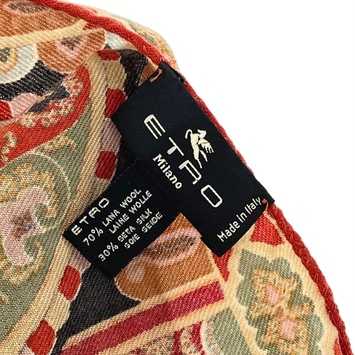 良好 ETRO エトロ ストール ブラウン テラコッタ シルク×ウール