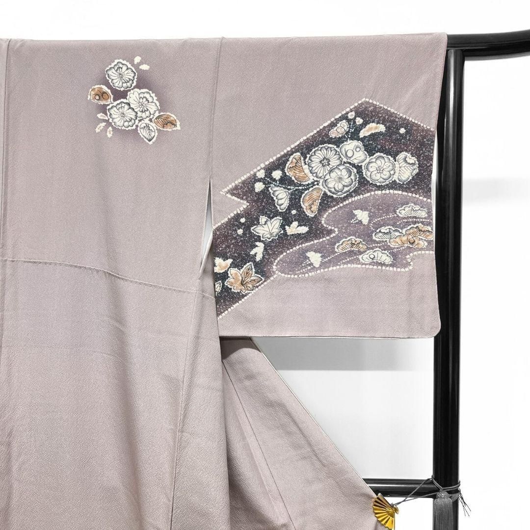 付け下げ　絞り　菱取り　辻ヶ花　くすみピンク　着物　075a p 付け下げ 絞り 菱取り 辻ヶ花 くすみピンク 着物 075a p
