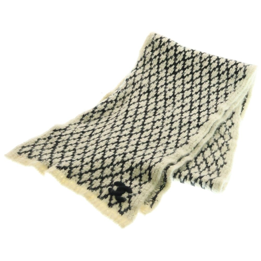 CHANEL シャネル ココマーク カシミヤニット ファンシーツイード ラメ マフラー ホワイト ブラック