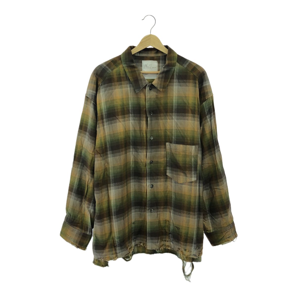 【ANCELLM】レーヨン/コットン　チェック　クラッシュ　長袖シャツ/サイズ１ アンセルム レーヨン/コットン チェック クラッシュ 長袖 シャツ 1