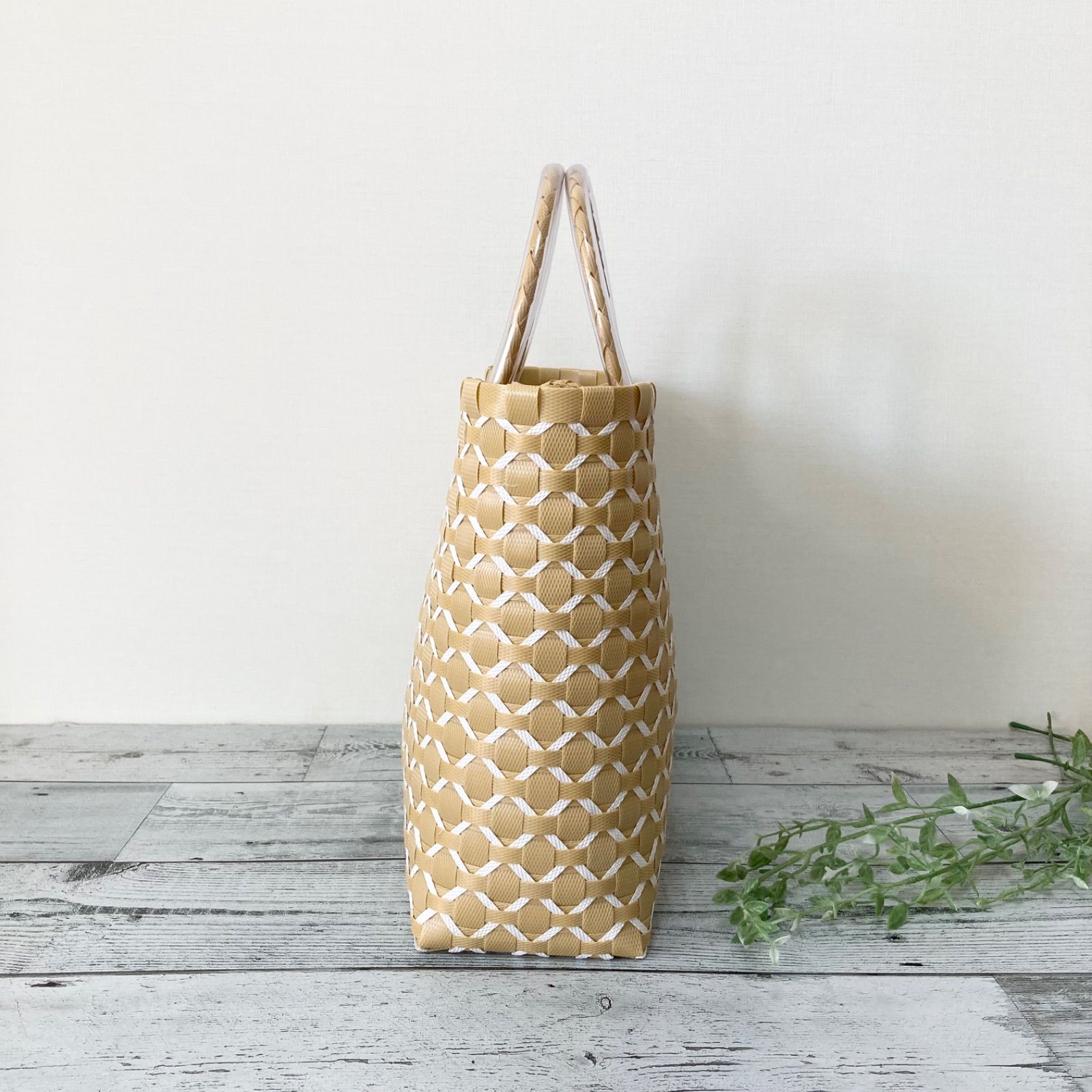 プラカゴバッグ A4対応 LLサイズ ベージュ×ホワイト プラカゴ ppバンド