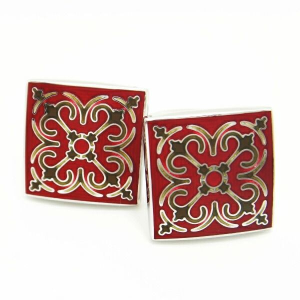 紳士に似合うエキゾチックな赤のスクエアカフス カフスボタン カフリンクス cufflinks cuffs メンズ 男性 スーツアクセサリー専門店 父の日 ギフトにも 誕生日 プレゼント プチギフト おしゃれ 