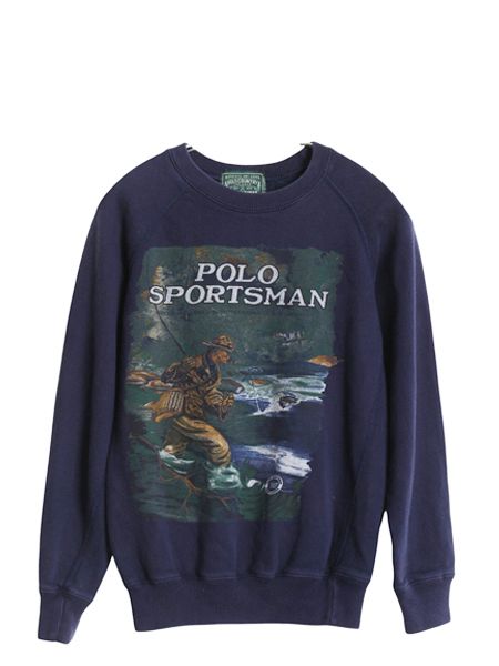 なクーポン配布中! 80s ポロカントリー ラルフローレン プリント スウェット キッズ S 140cm ヴィンテージ ポロ スポーツマン フィッシング トレーナー 裏起毛