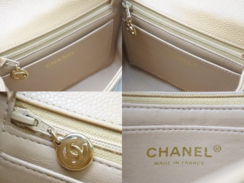 極美品　CHANEL　シャネル　ミニマトラッセ　ベージュ　キャビアスキン　9番台　ラムスキン　ショルダーバッグ 中古　52929