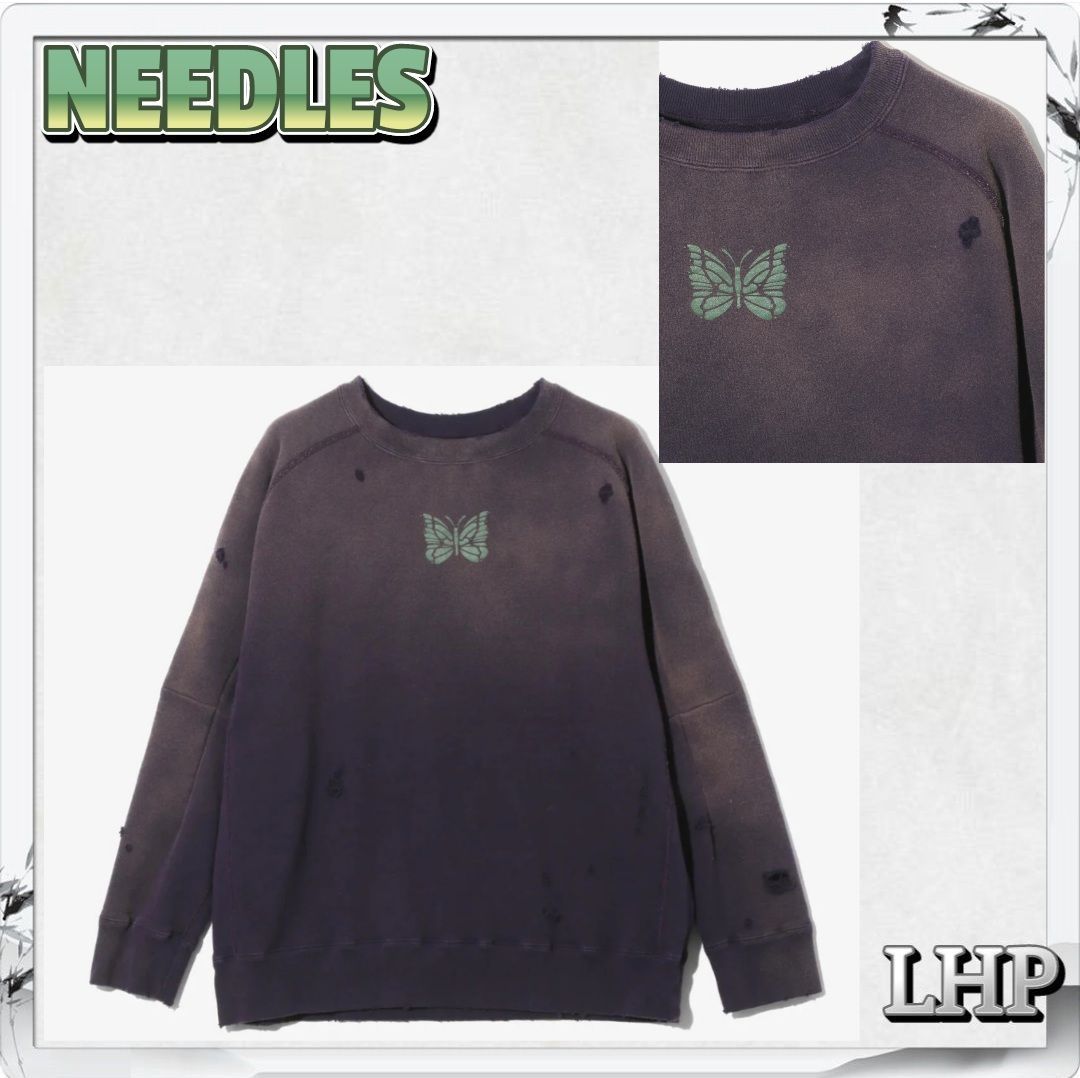 Needles グリーン パープル　スウェット Needlesのスウェット（パープル系）を使った人気ファッション