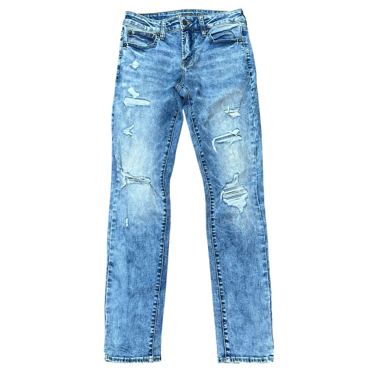 AMERICAN EAGLE SKINNY クラッシュ スキニーデニム ライトブルー