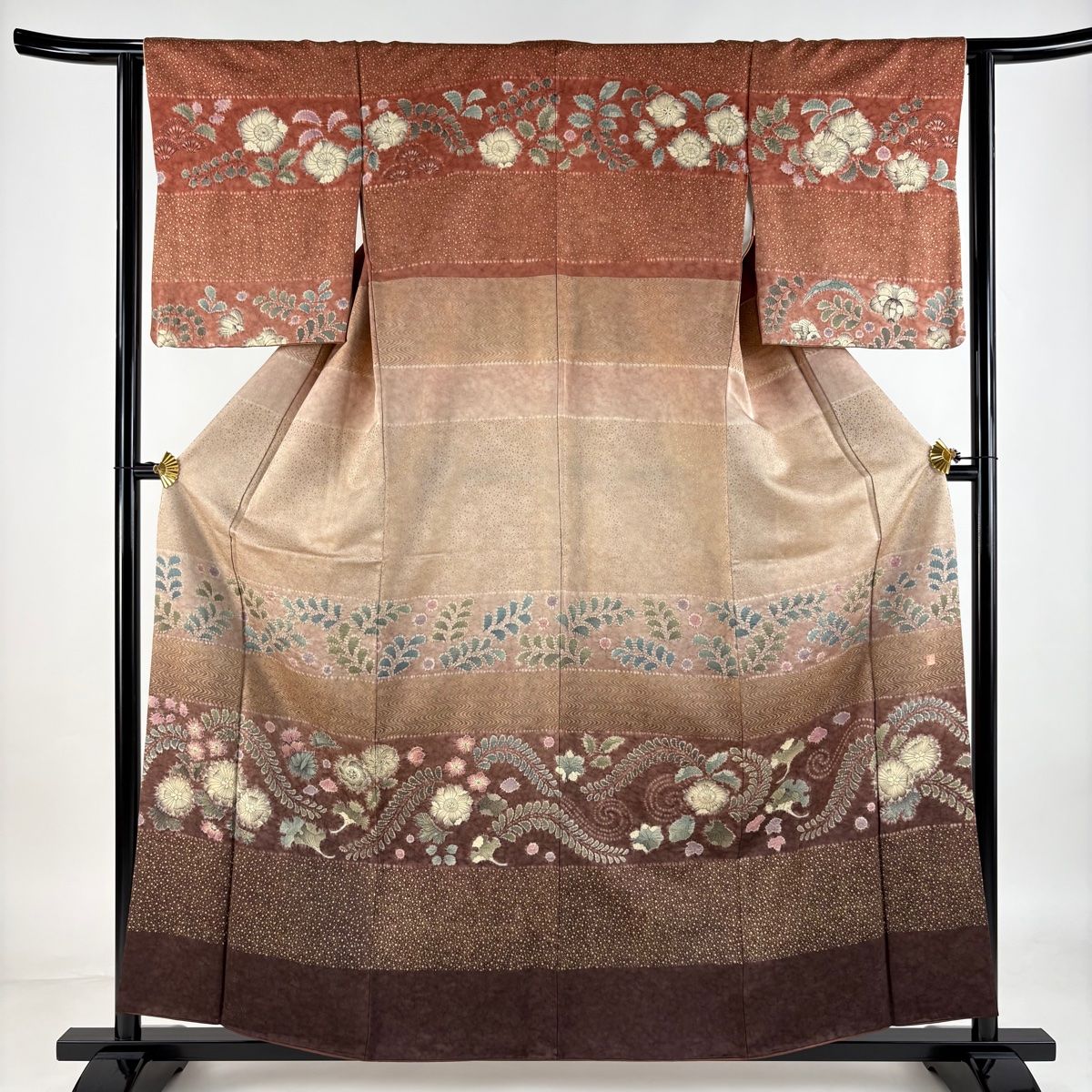 訪問着 身丈158.5cm 裄丈63cm S 袷 落款 辻が花柄 金通し 金彩 小豆色 正絹 名品