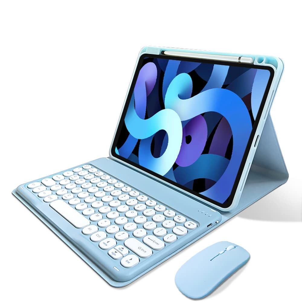 新品 マウス付き iPad 第 9 世代 第 8 世代 第 7 世代 10.2インチ キーボードケース 丸型キー iPadAir3 iPadPro10.5 キーボード カバー Bluetooth マウス Apple Pencil 収納可能 可愛い マグネット式