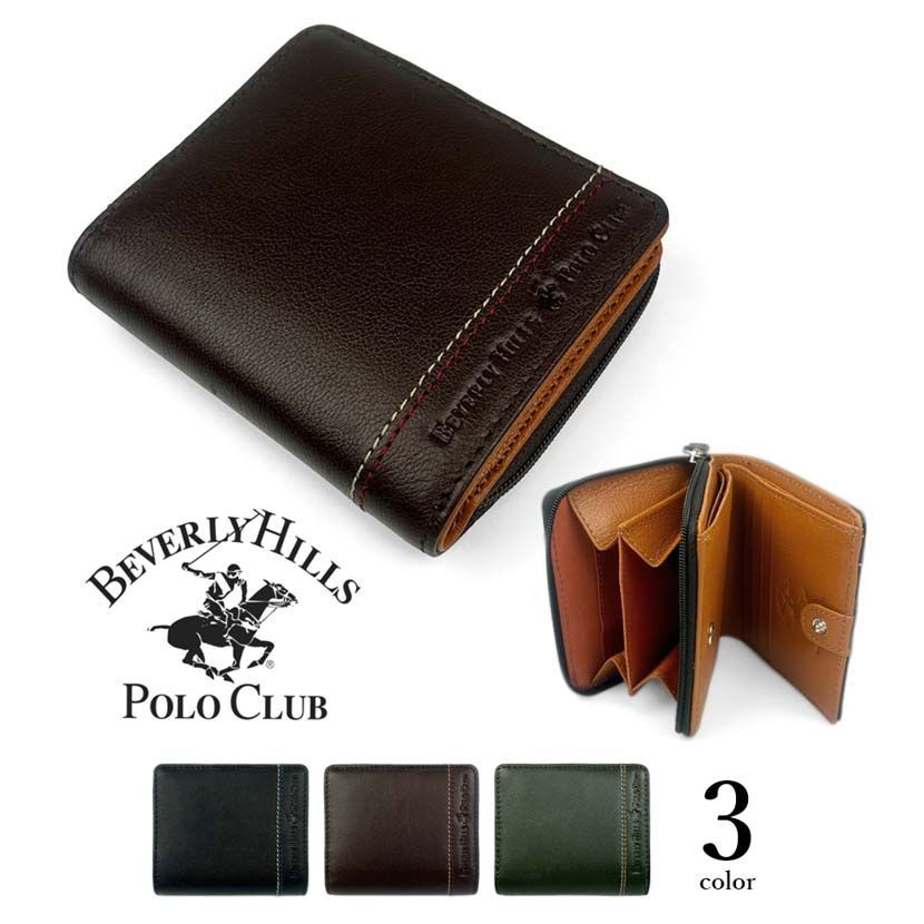 ビバリーヒルズポロクラブ 二つ折り財布 ラウンド型 レザー 財布 二つ折り メンズ 本革 BEVERLY HILLS POLO CLUB