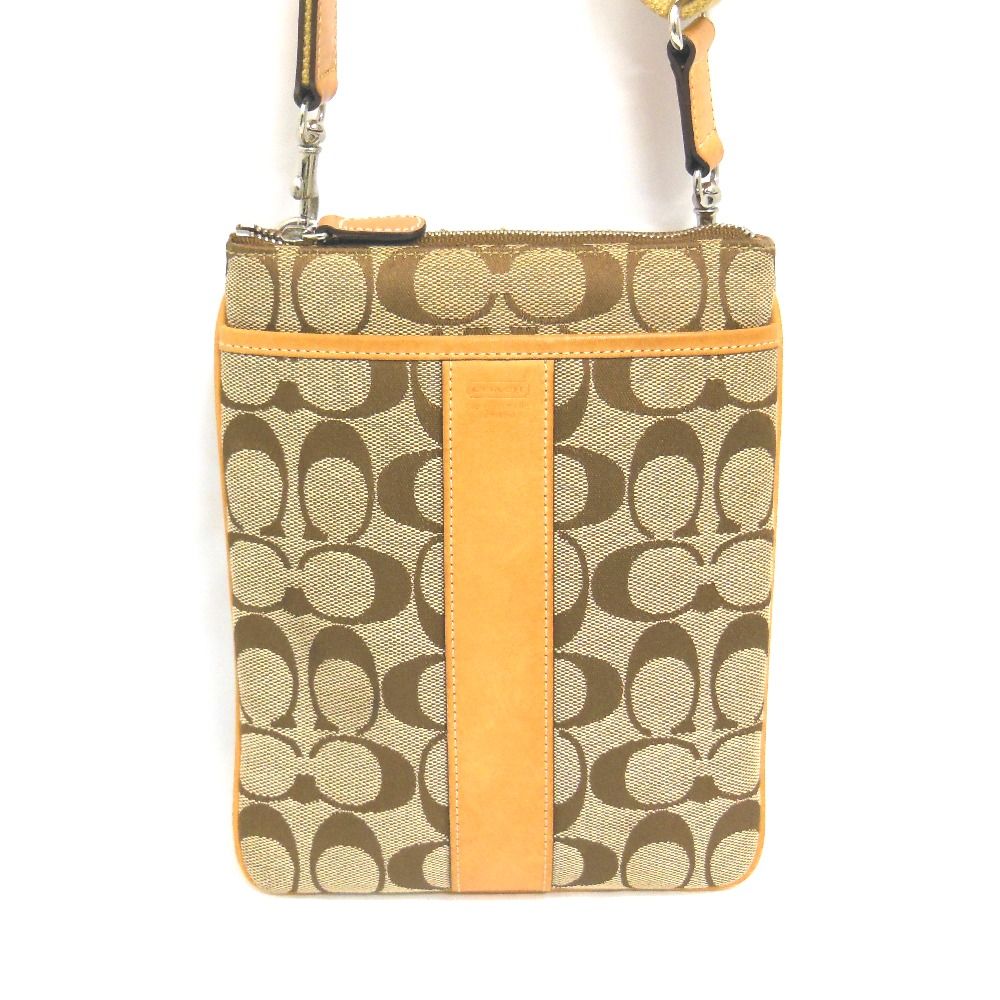 【COACH】シグネチャー ショルダーバッグ レザー切替 ベージュ系長さ調節可能 NA36076 コーチ ショルダーバッグ サコッシュ シグネチャー