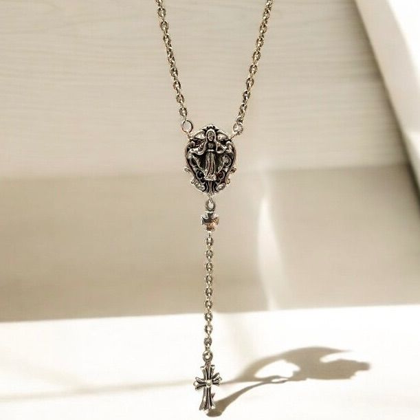 シルバー925 ロザリオネックレス 50cm 聖母マリア クロスネックレス シルバーネックレス ストリート silver925 SV925 バイカー ゴシック トレンドアクセ メンズアクセ