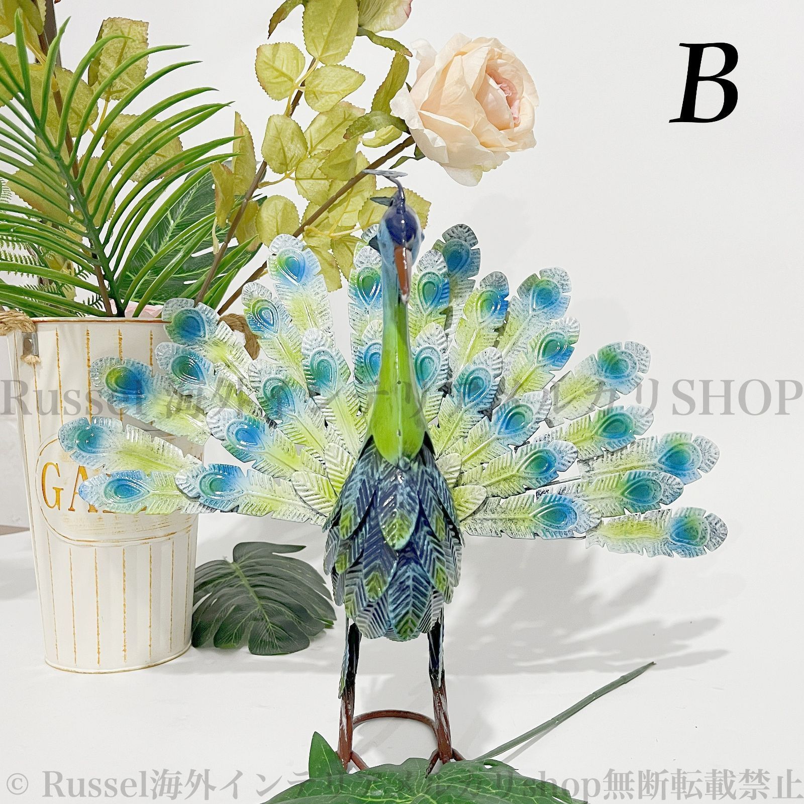 置き物 インテリア 孔雀 ガーデニング 庭 アイアンアート 装飾 2パターン 鳥 Bird 玄関 ベランダ デッキ ポーチ 屋外 B 置き物 インテリア 孔雀 ガーデニング 庭 アイアンアート 装飾 2