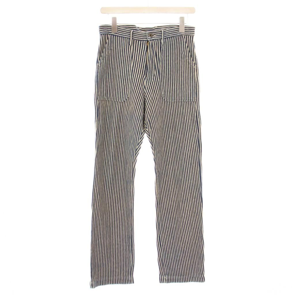 キャピタル kapital スラックスパンツ ストレート ジップフライ ストレッチ ストライプ柄 0 紺 ネイビー ベージュ |BB
