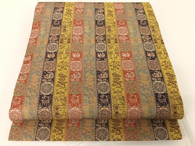 平和屋着物●龍村美術織物　たつむら　九寸開き名古屋帯　紅牙瑞錦　正絹　逸品　AABA4965np 平和屋着物○龍村美術織物 たつむら 九寸開き名古屋帯 紅牙