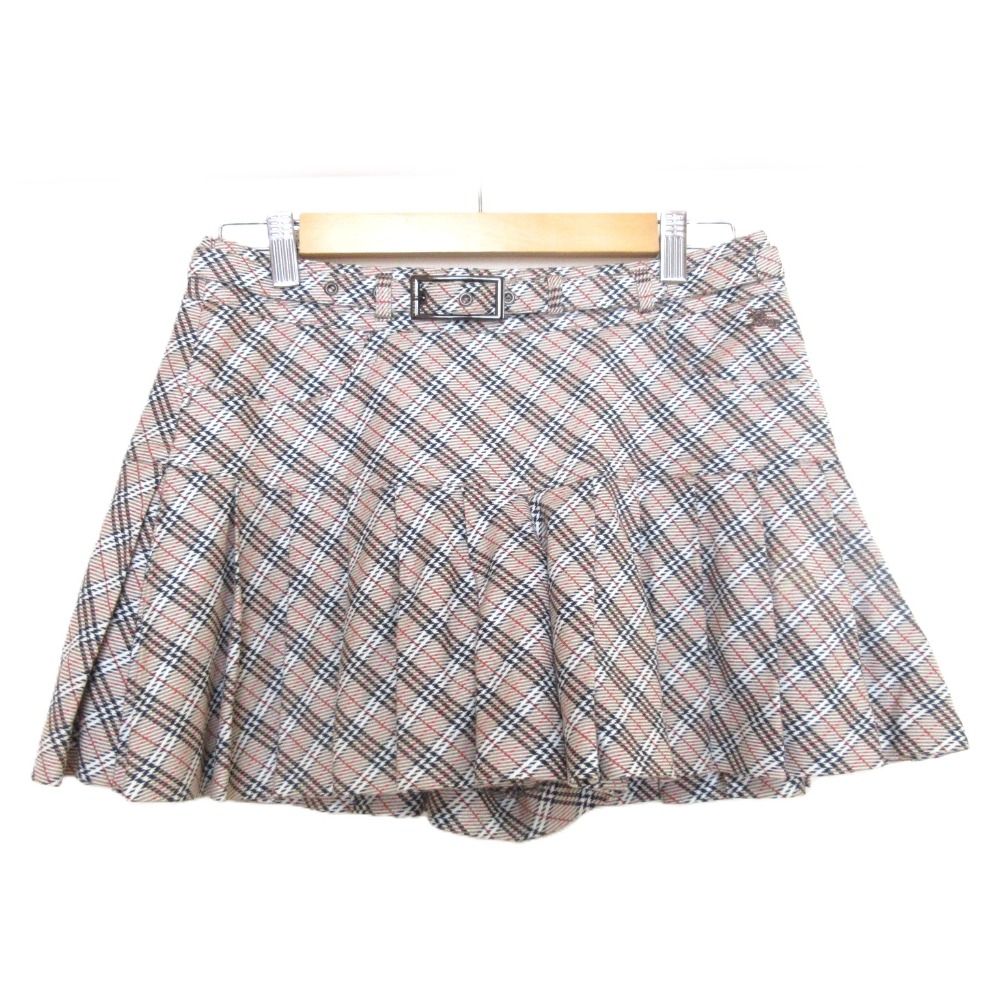 バーバリーブルーレーベル　キュロットパンツ　チェック　ベルト　ホース刺繍　38 バーバリーブルーレーベル ウールキュロット カシミア混 ホース