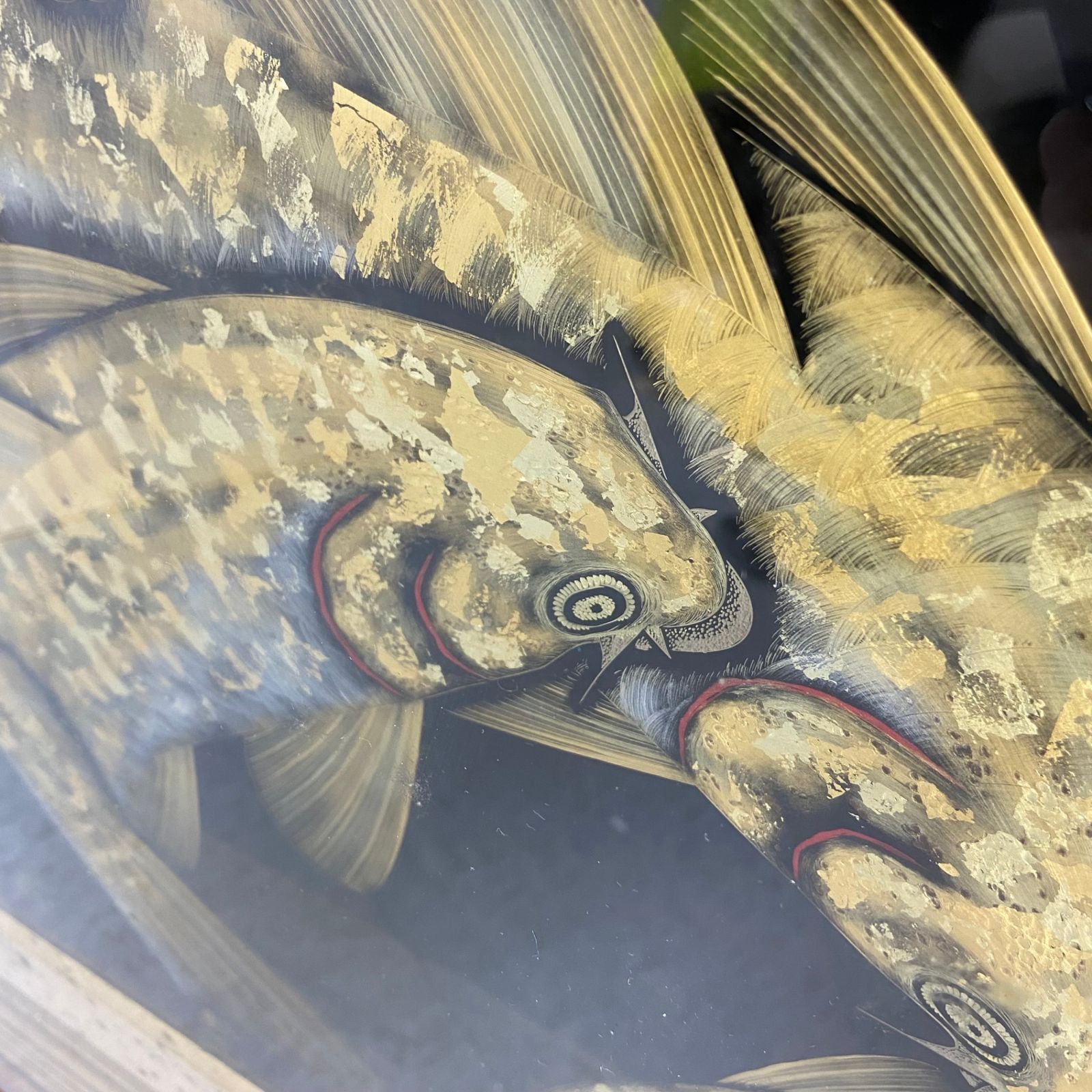 三鯉の図 三鯉之図 小西 啓介 輪島塗 漆芸画 漆絵 高級金彩木製