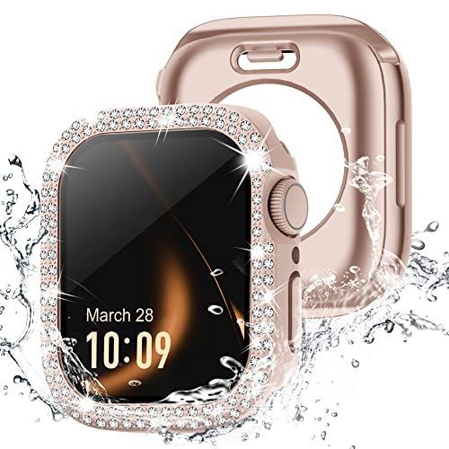 マットローズゴールド_Series 654SE 40mm 360度防水設計Missair コンパチブル アップルウォッチ カバー キラキラ Apple Watch カバー 防水ケース 40mm ダブルダイヤモンド 保護フィルム付き 一体型 IP68完