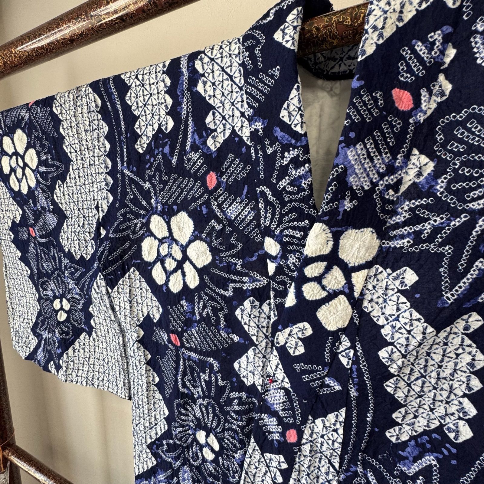 超美品　有松絞り　本染浴衣　総絞り　総手絞り　浴衣 着物　夏物　160トール ☆超美品有松絞り総絞り浴衣 着物夏物157 個性的かわいい一枚