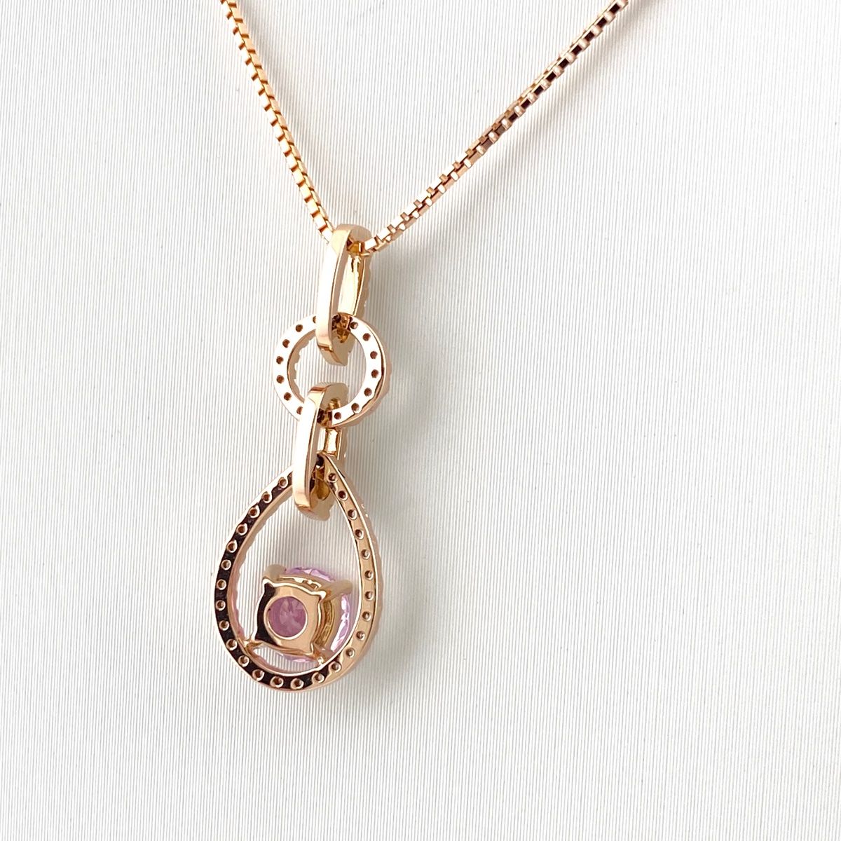 ピンクサファイア デザインネックレス YG イエローゴールド ペンダント メレダイヤ ネックレス K18 ピンクサファイア ダイヤモンド レディース