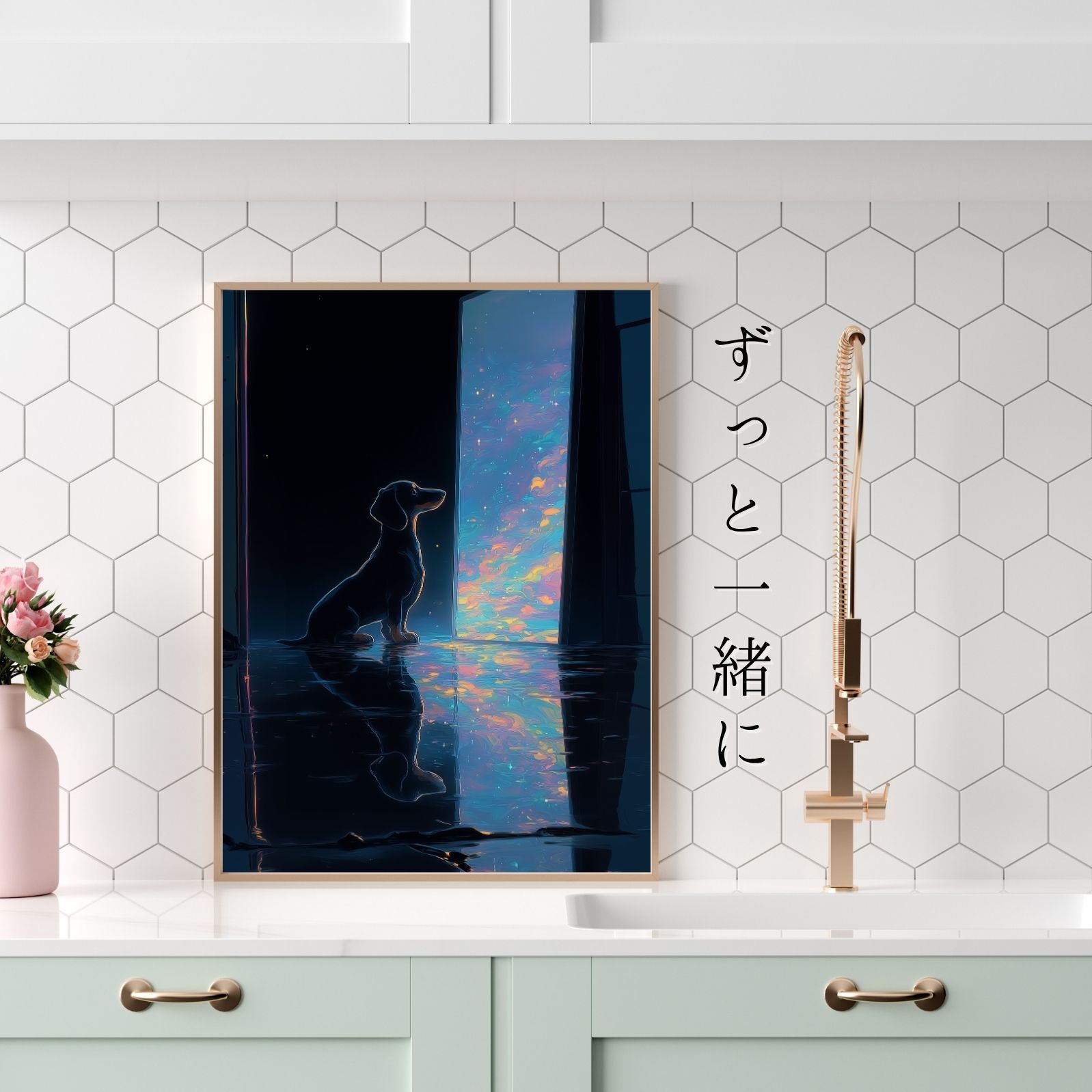  名入れOK リフレクション - ダックスフンド犬 No.1 アートポスター ペットロス うちの子記念日 北欧 ナチュラル モダンインテリア 犬雑貨 オーナーズグッズ 犬用品