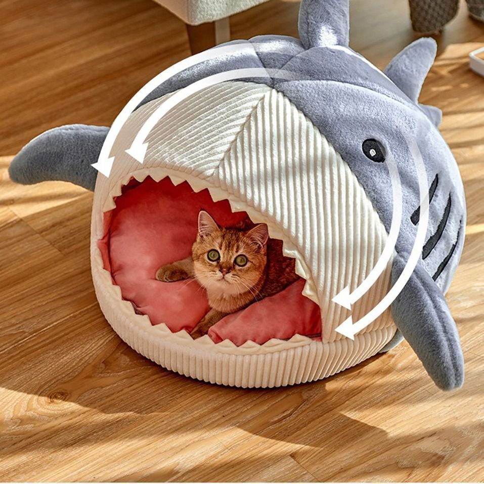 サイズ選択可 猫 犬 ベッド サメ型ペットベッド ふわふわ 暖か もこもこ キャット 滑り止め ペット クッション 柔らかい ブルー