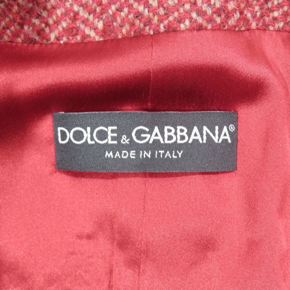 DOLCE-GABBANA ドルチェアンドガッバーナ ヘリンボーン ウール ステン コート ジャケット ミドル丈 アウター レッド レディース 古着 SIROKUMA-CORPORATION_COM