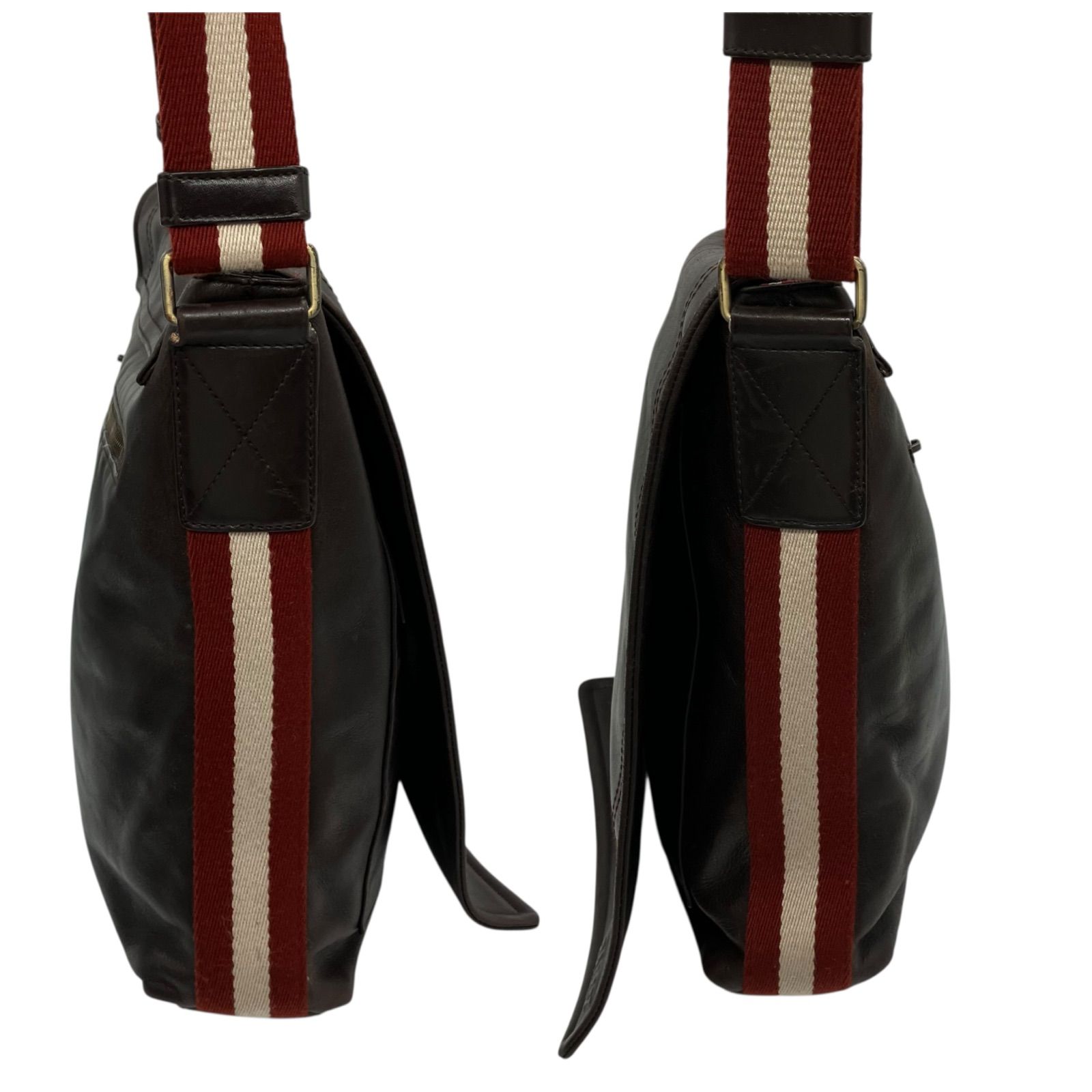 BALLY トレスポ メッセンジャーバッグ ダークブラウン レッド 1408 BALLY トレスポ メッセンジャーバッグ ダークブラウン レッド