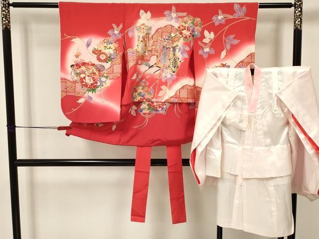 平和屋着物[]アンティーク 大正ロマン 女の子 十三参り 子供 檜扇花文