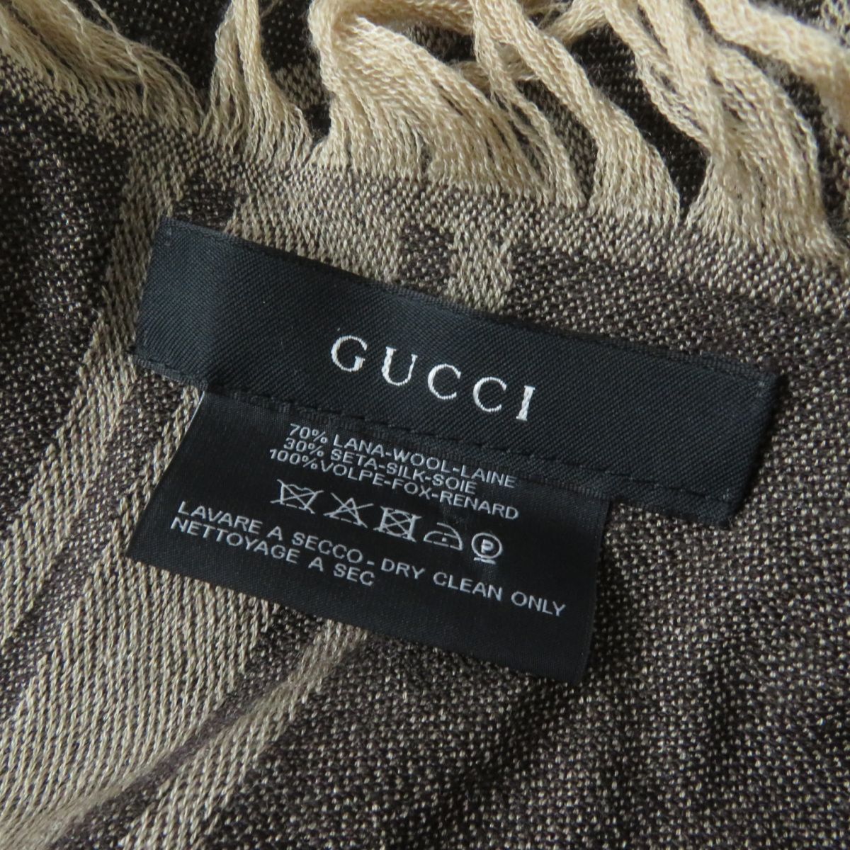 美品☆GUCCI グッチ GGパターン FOXファー・フリンジ付き ウール 