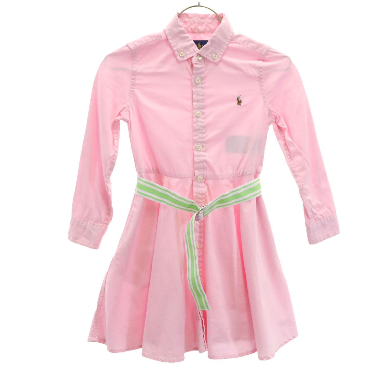 RALPH LAUREN ラルフローレン 長袖 シャツワンピース 5 115/60 ピンク キッズ 古着