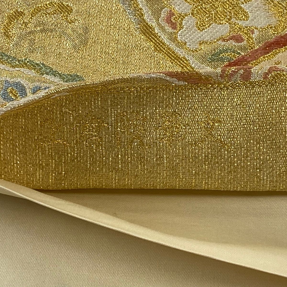 絹製 袋帯 多色花柄刺繍 高級帯鶴と花の刺繍 袋帯