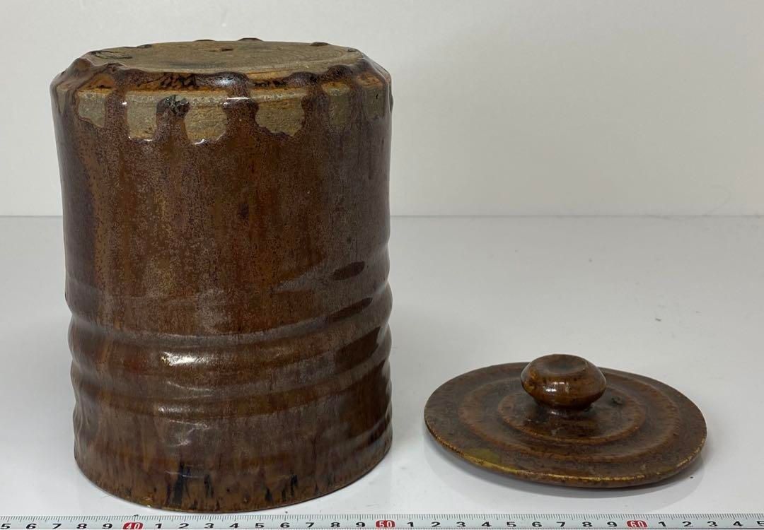 江戸期 尾戸焼 飴紬水指 時代木箱付 タカチ 高さ約21cm 東金6