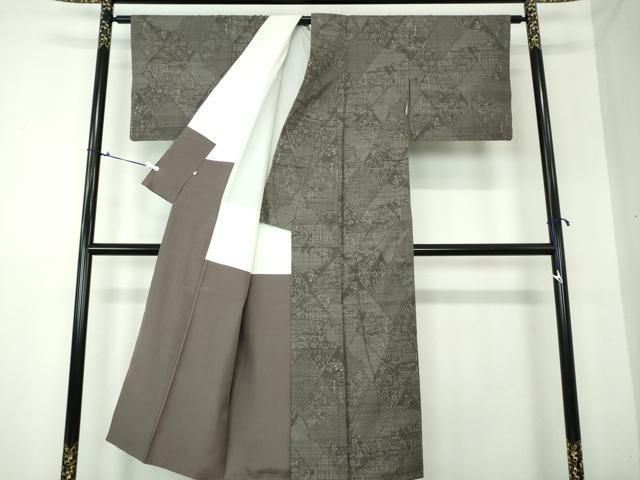 平和屋着物●本場結城紬　重要無形文化財　100亀甲　雲取り花文　鈴乃屋扱い　正絹　逸品　DAAS3114ps 平和屋着物○本場結城紬 重要無形文化財 100亀甲 雲取り花文 鈴乃屋