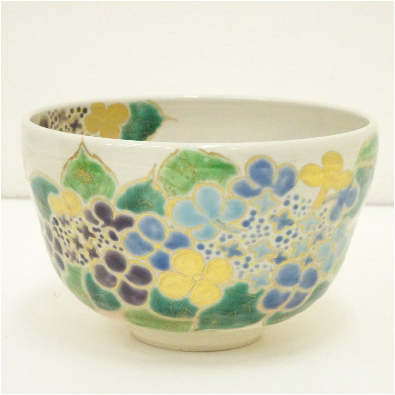茶道　茶碗　色絵　京焼 紫陽花茶碗 京焼 押小路窯 庄左エ門造 色絵紫陽花茶碗（共箱） 茶道 抹茶