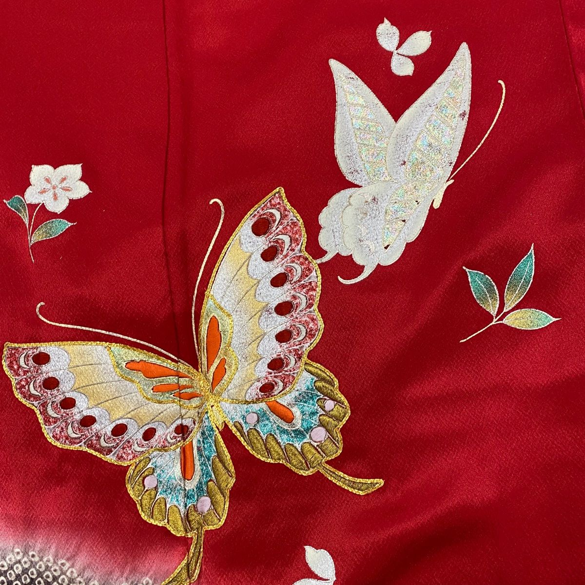 訪問着 身丈167cm 裄丈69.5cm L 袷 蝶 刺繍 金糸 クリーム 正絹 秀品