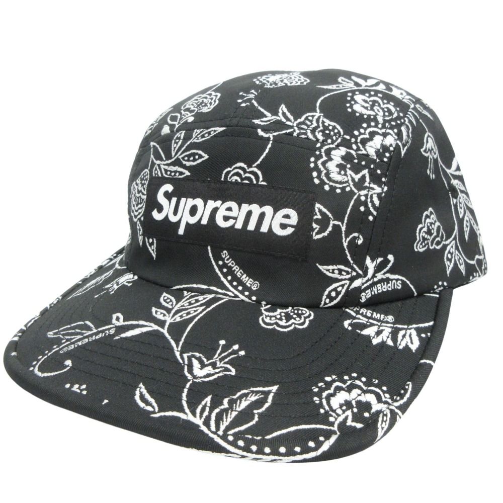 25SS SUPREME シュプリーム Floral Jacquard Camp Cap フローラル ジャガード キャンプ キャップ 帽子 ボックスロゴ ブラック メンズ 古着