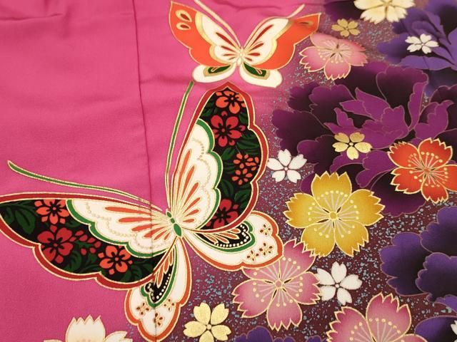 七五三用ピンク着物 花柄 蝶模様 楽天市場】七五三（柄蝶）の通販 ピンク