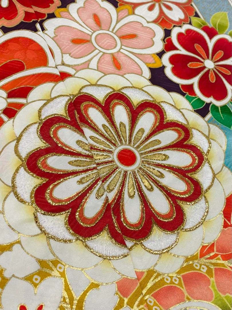 京友禅 振袖 仮絵羽 刺繍 金駒 金彩 紋意匠 立涌 正絹 未仕立て