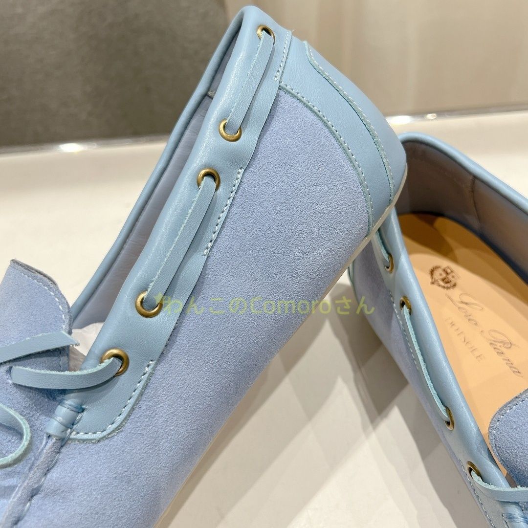 ライトブルー25.0～27.0cm ロロピアーナメンズドライビングシューズ スエード モカシン ソフトレザー カジュアル ローファー