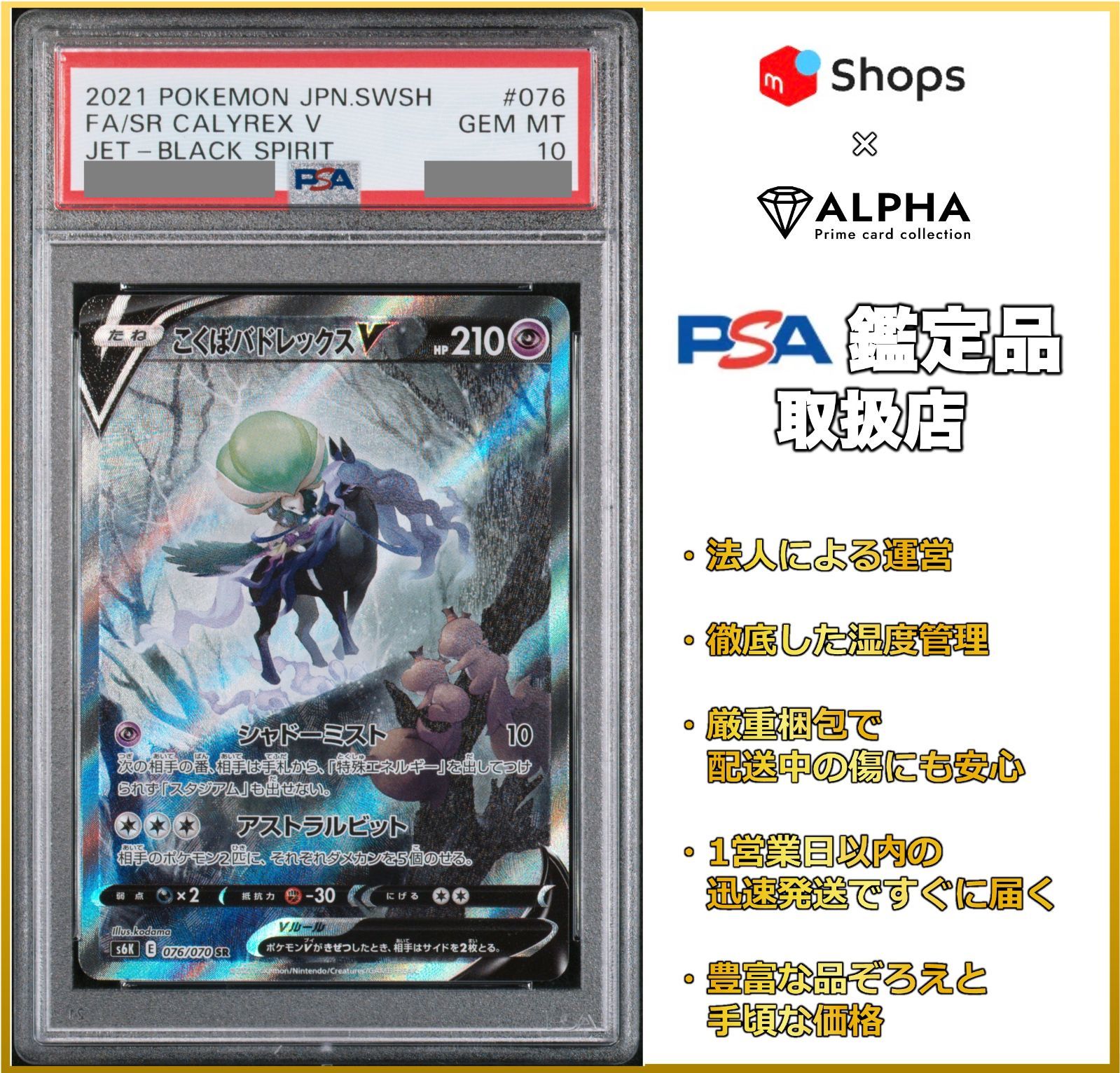 PSA10】 ポケカ こくばバドレックスＶ SA(SR) S6K 076/070 - Card Shop