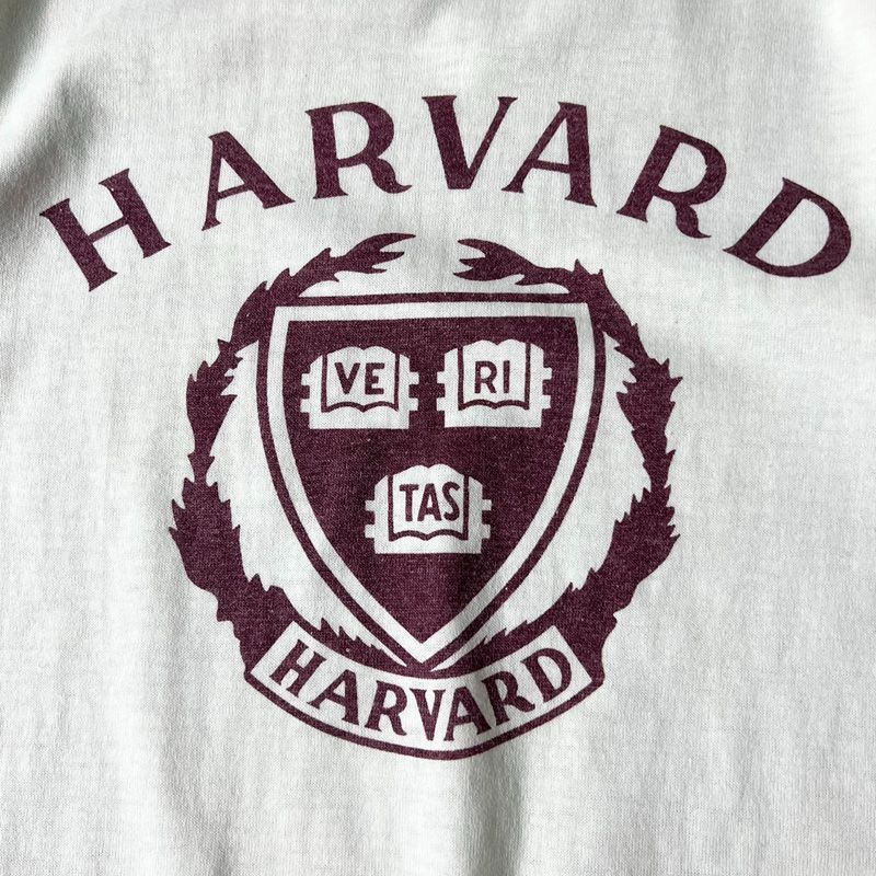 80s USA製 Champion HARVARD 2段 染み込み カレッジ ロゴ プリント 