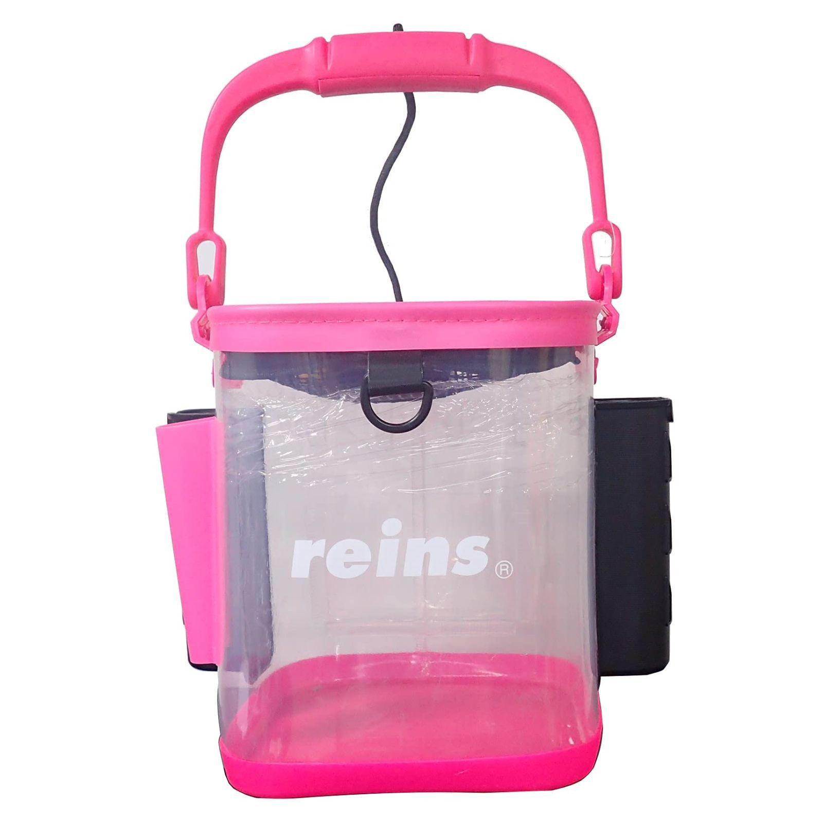 レイン Reins 釣具バケツ クリアー|ピンク バケツ部分サイズ 210×210×250 mm ロープ長 約6m プラスチック製