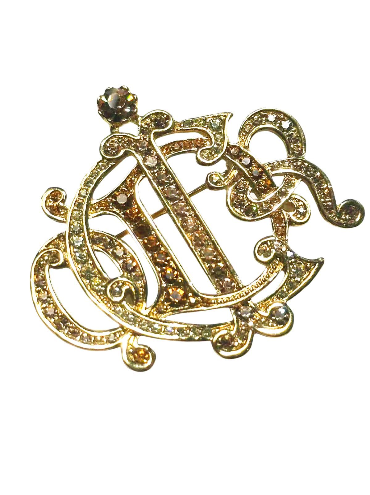 ◆本物◆クリスチャンディオールChristianDiorヴィンテージVintageラインストーンキラキラエンブレムロゴゴールド金色ブローチアクセサリー刻印ユニセックス