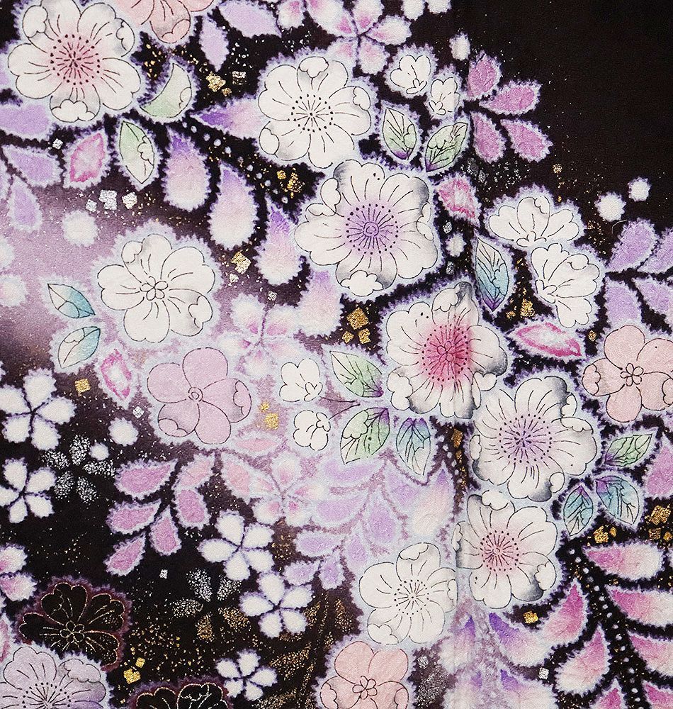 （未着用・新品）付下げ訪問着　辻が花柄地紋　絞り染め　正絹　翠山工房 翠山工房謹製 辻が花訪問着 袷 正絹 濃い紫 暈し 絞り 辻が花 Sサイズ