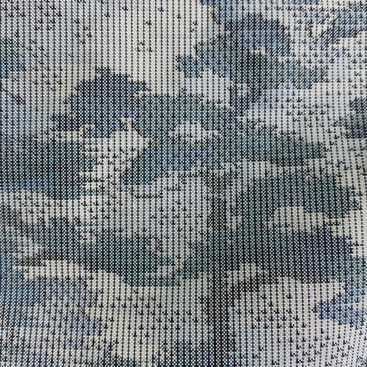 大島紬 身丈159cm 裄丈65.5cm M 袷 都喜ヱ門 証紙 樹木 青灰色 正絹 美  